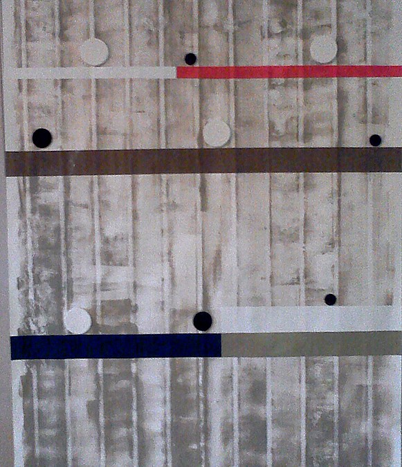 shelf project-03. 2011. mixed media on paper (acrylic painting, felt, plastic tape). 65.5 x 30 inches