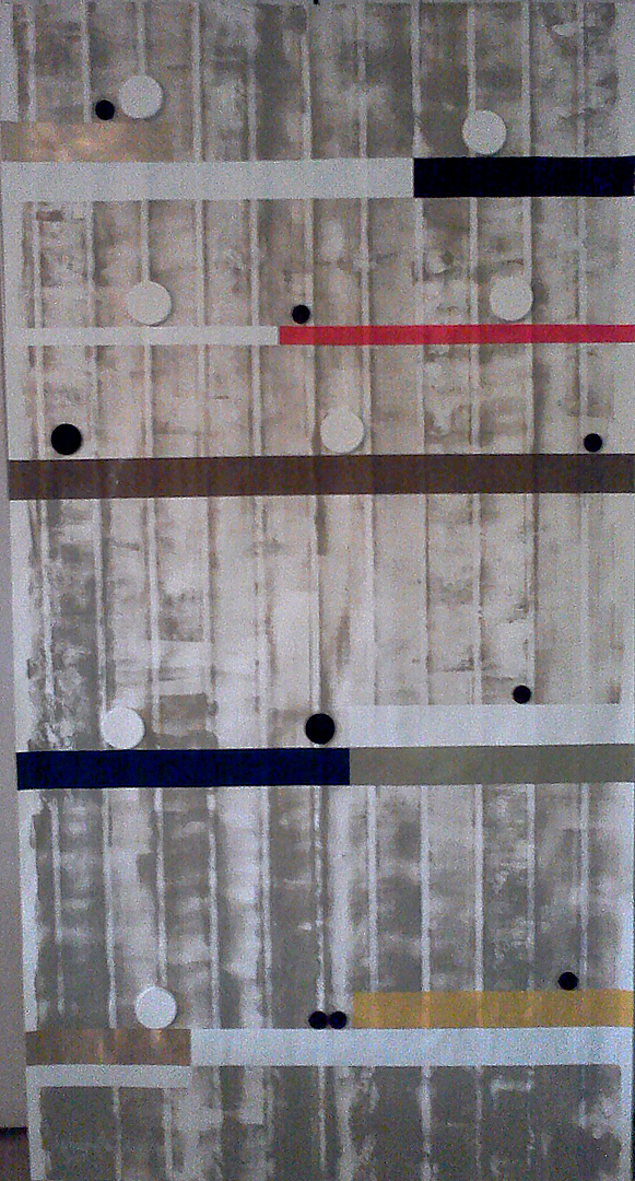 shelf project-03. 2011. mixed media on paper (acrylic painting, felt, plastic tape). 65.5 x 30 inches