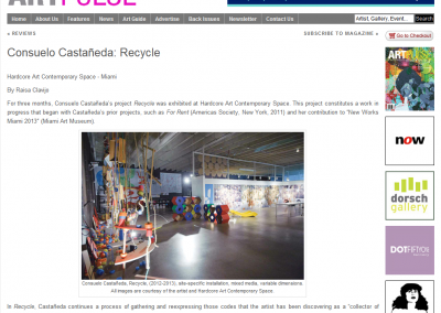 art pulse magazine “consuelo castaneda: recycle” by raisa clavijo