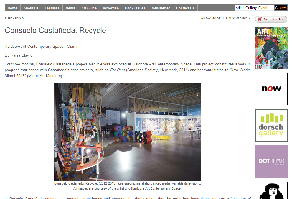 art pulse magazine “consuelo castaneda: recycle” by raisa clavijo